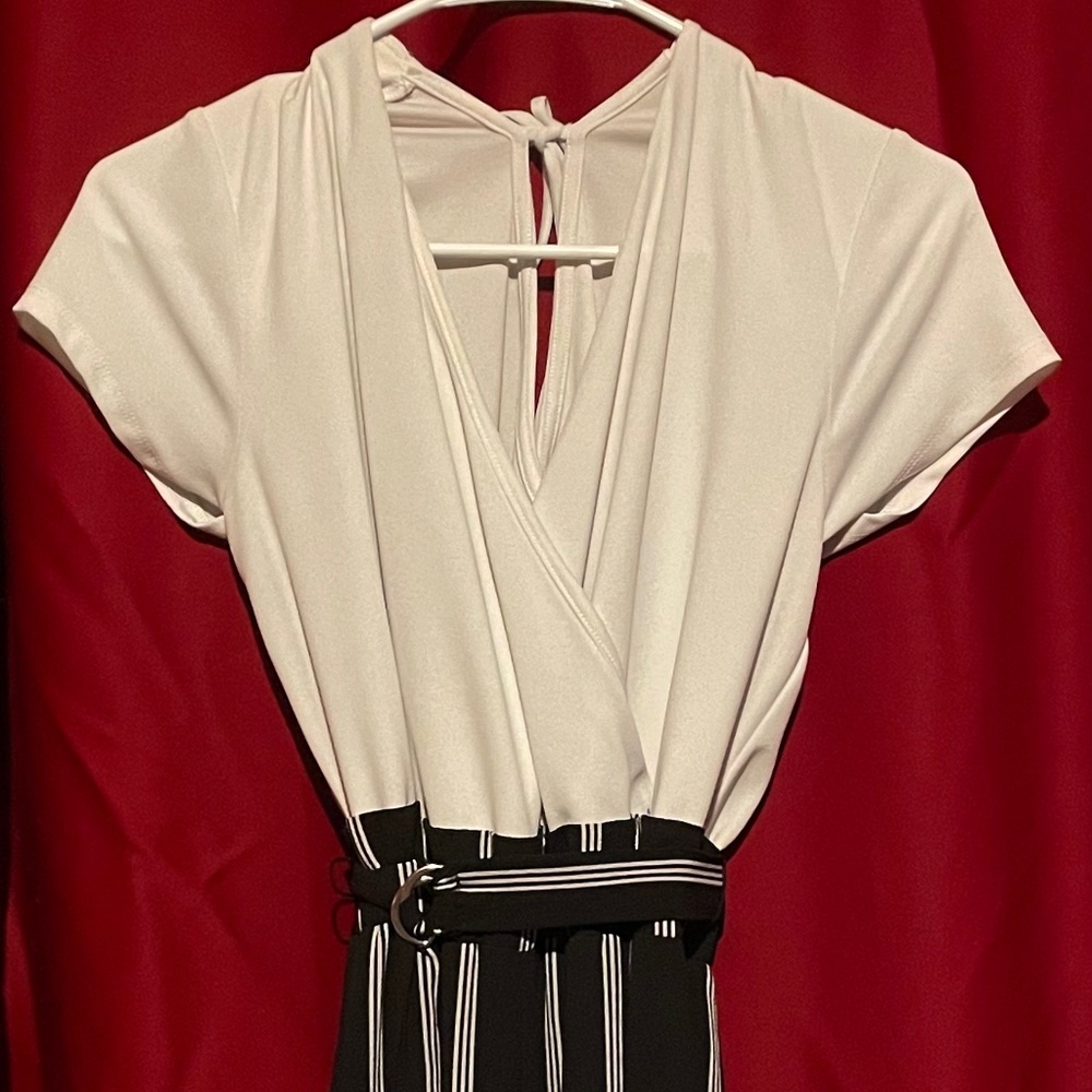 Belted striped jumpsuit
